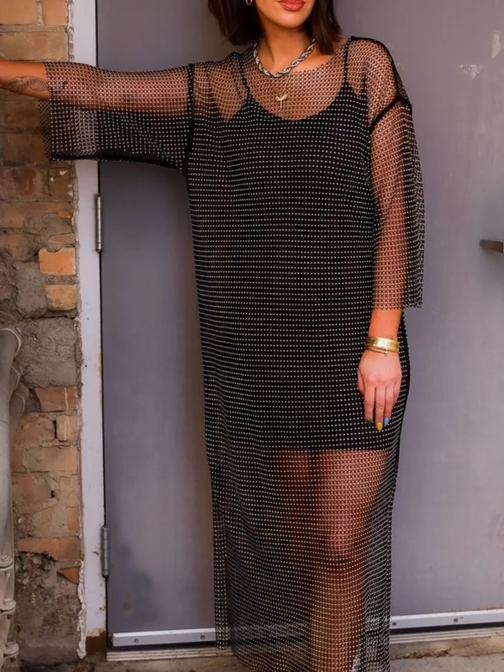 Dressed In LALA Mirrorball Mesh Dress + Slip S/M